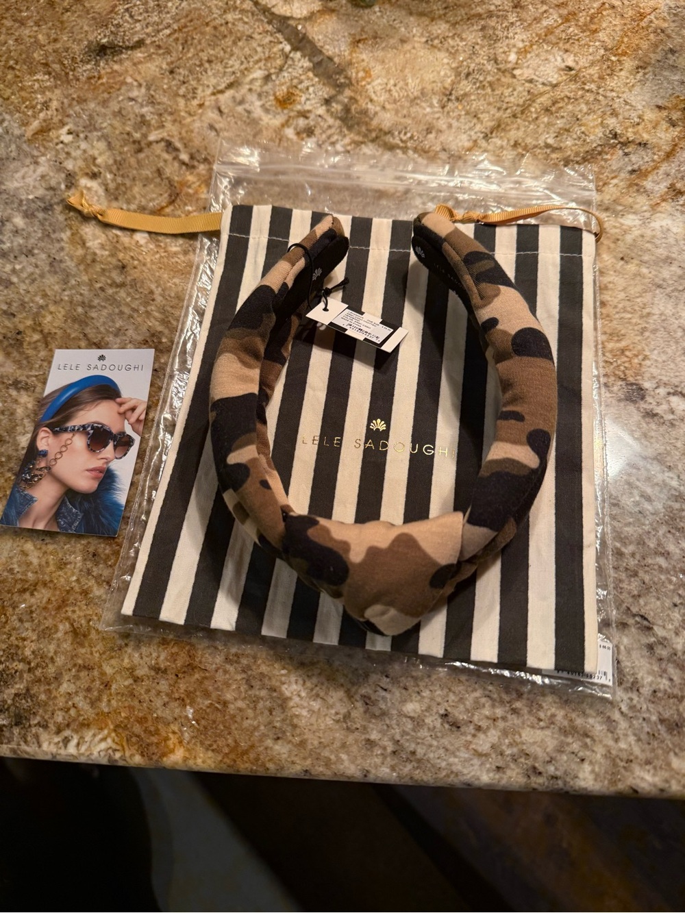 Lele Sadoughi Army Camo Knotted Headband - Olive/Brown/Black Camouflage - RARE!!